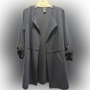 Soho Navy Open-Front Trench Coat with Zipper Pockets